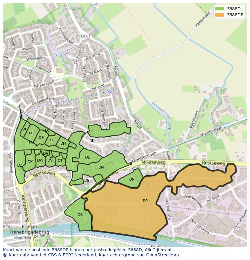 Afbeelding van het postcodegebied 5688 DP op de kaart.