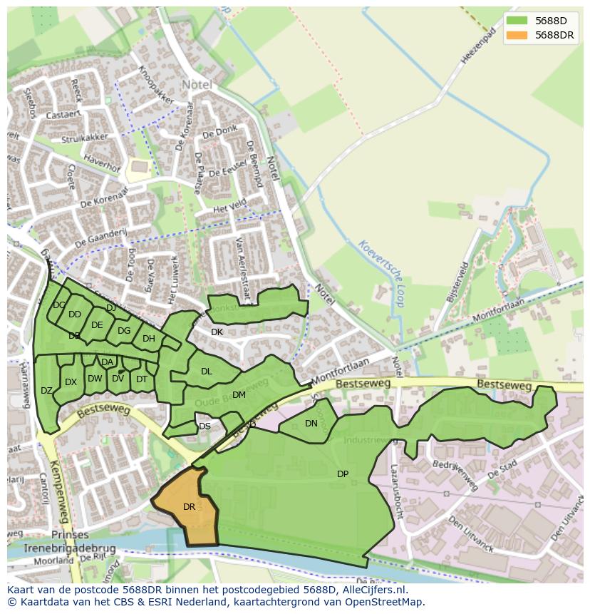 Afbeelding van het postcodegebied 5688 DR op de kaart.