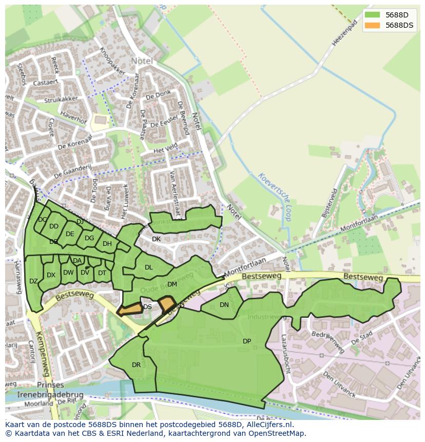 Afbeelding van het postcodegebied 5688 DS op de kaart.