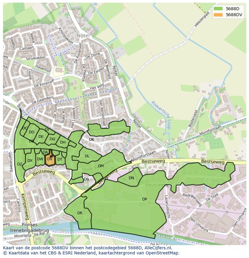Afbeelding van het postcodegebied 5688 DV op de kaart.