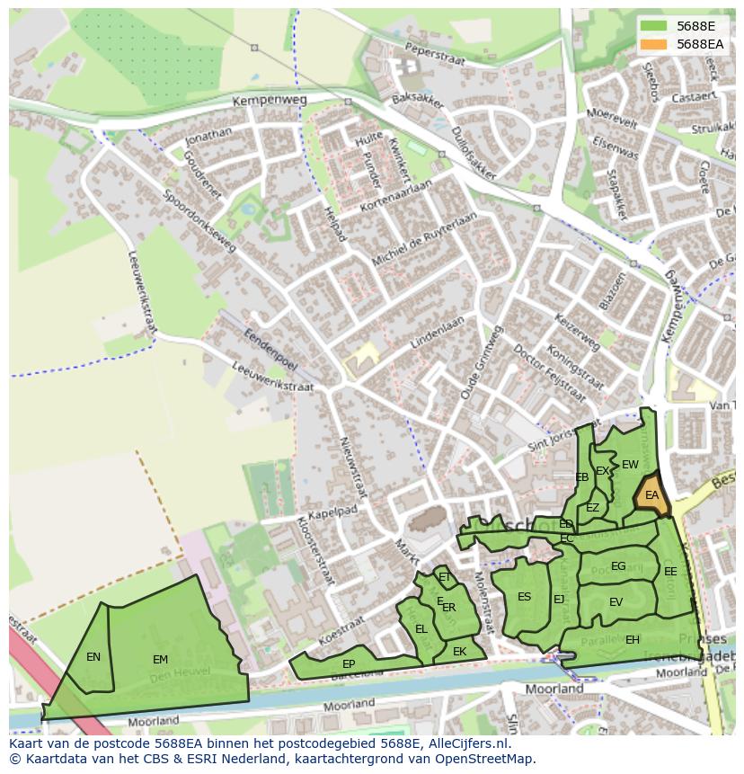 Afbeelding van het postcodegebied 5688 EA op de kaart.