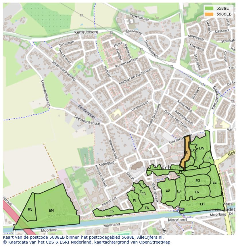 Afbeelding van het postcodegebied 5688 EB op de kaart.