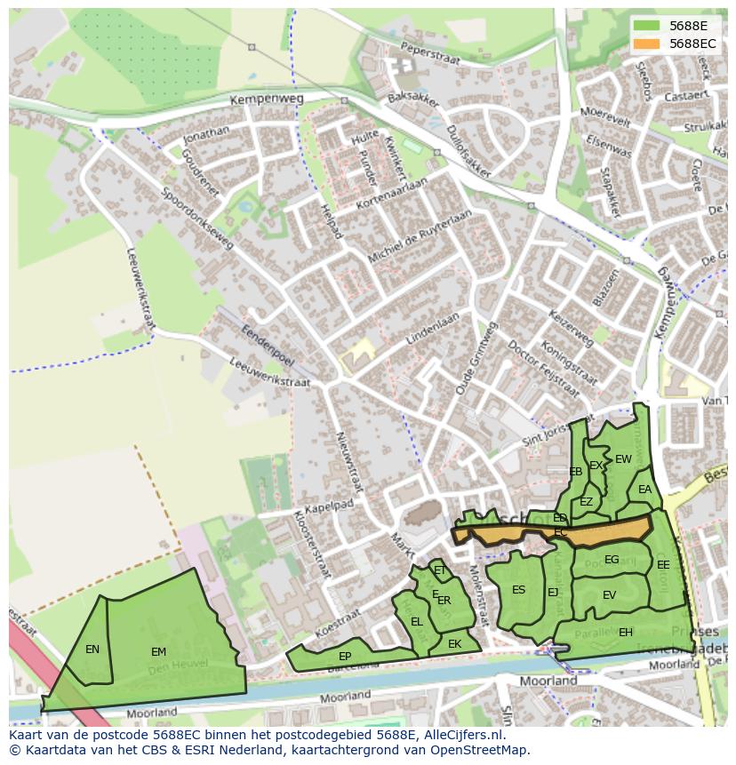 Afbeelding van het postcodegebied 5688 EC op de kaart.