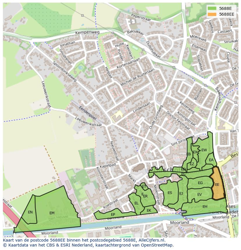 Afbeelding van het postcodegebied 5688 EE op de kaart.