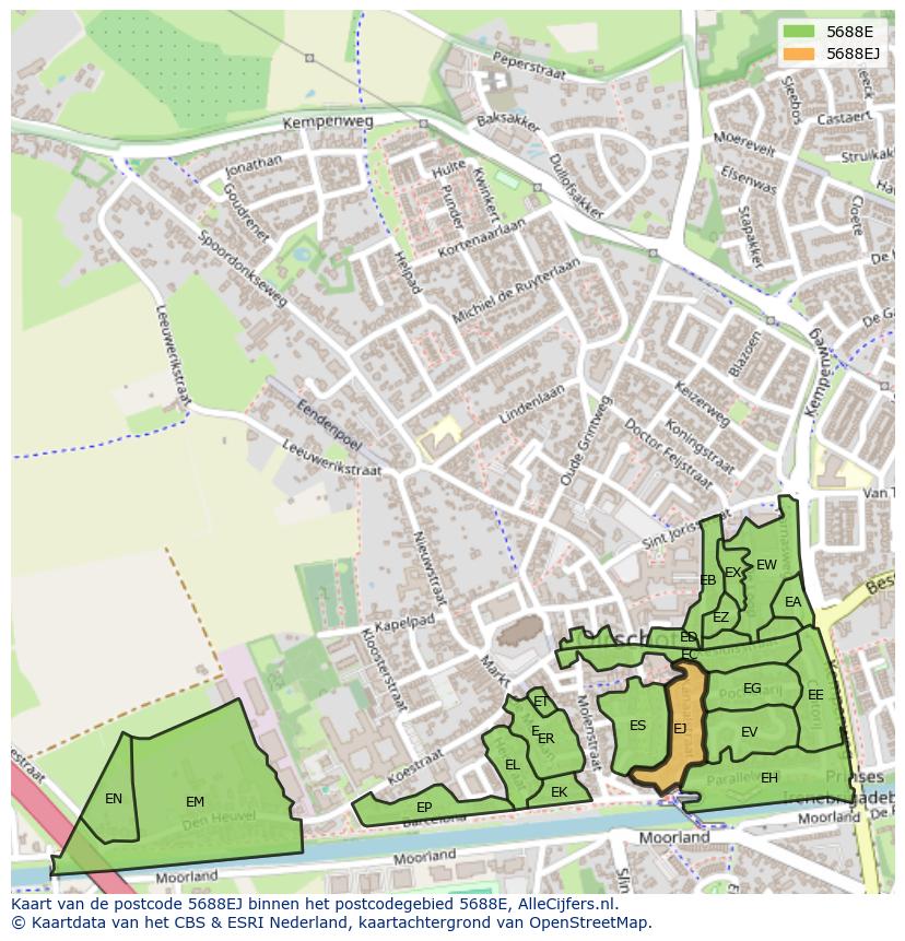 Afbeelding van het postcodegebied 5688 EJ op de kaart.