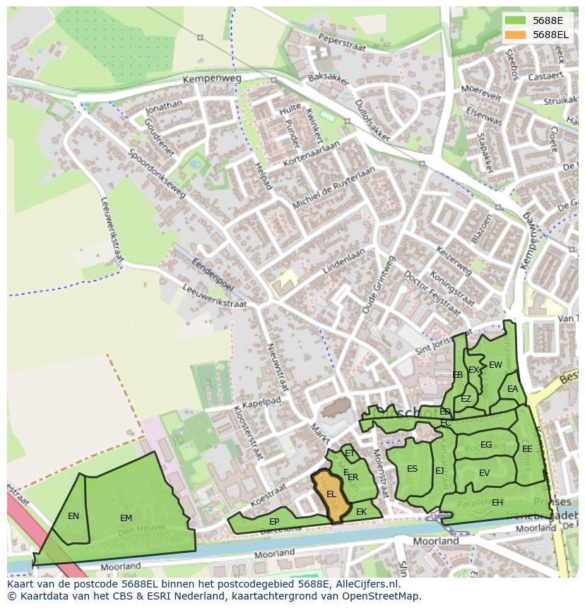 Afbeelding van het postcodegebied 5688 EL op de kaart.