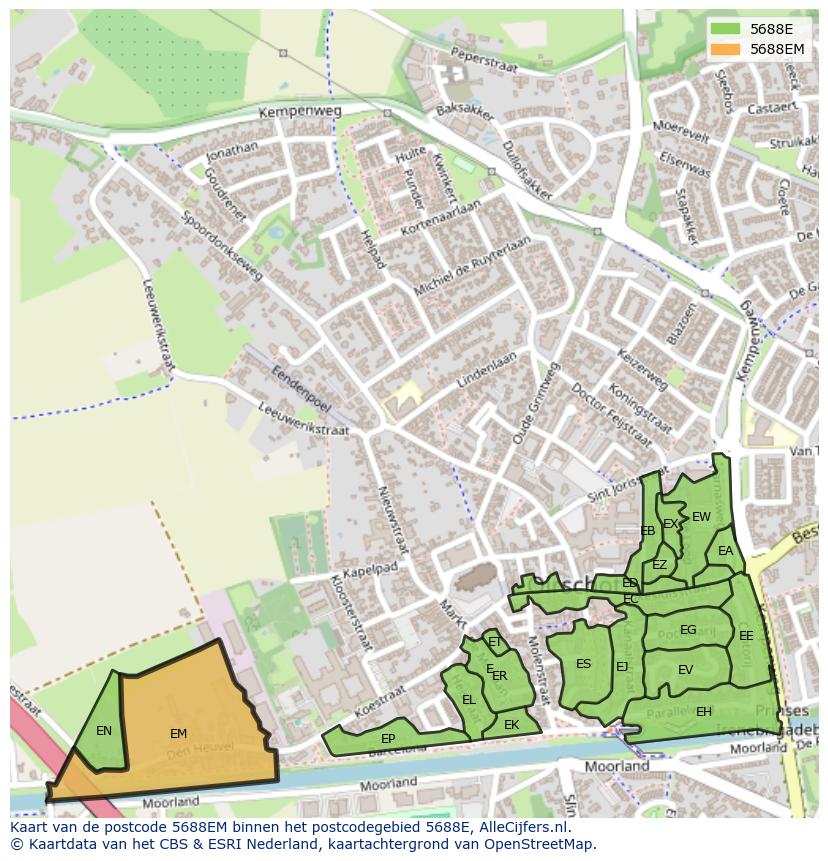 Afbeelding van het postcodegebied 5688 EM op de kaart.