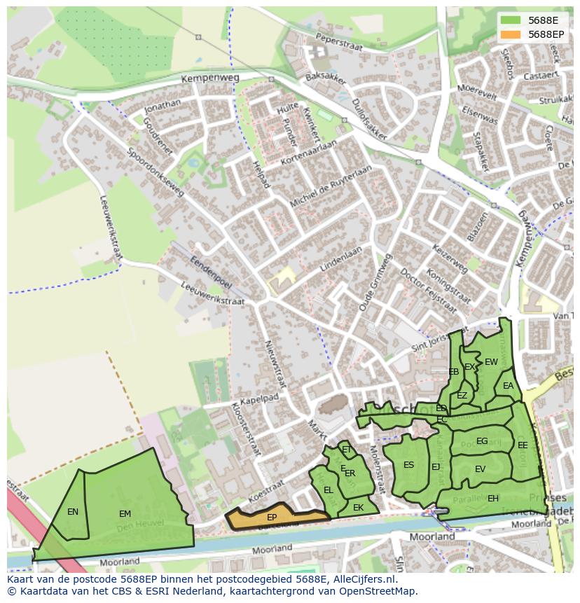 Afbeelding van het postcodegebied 5688 EP op de kaart.