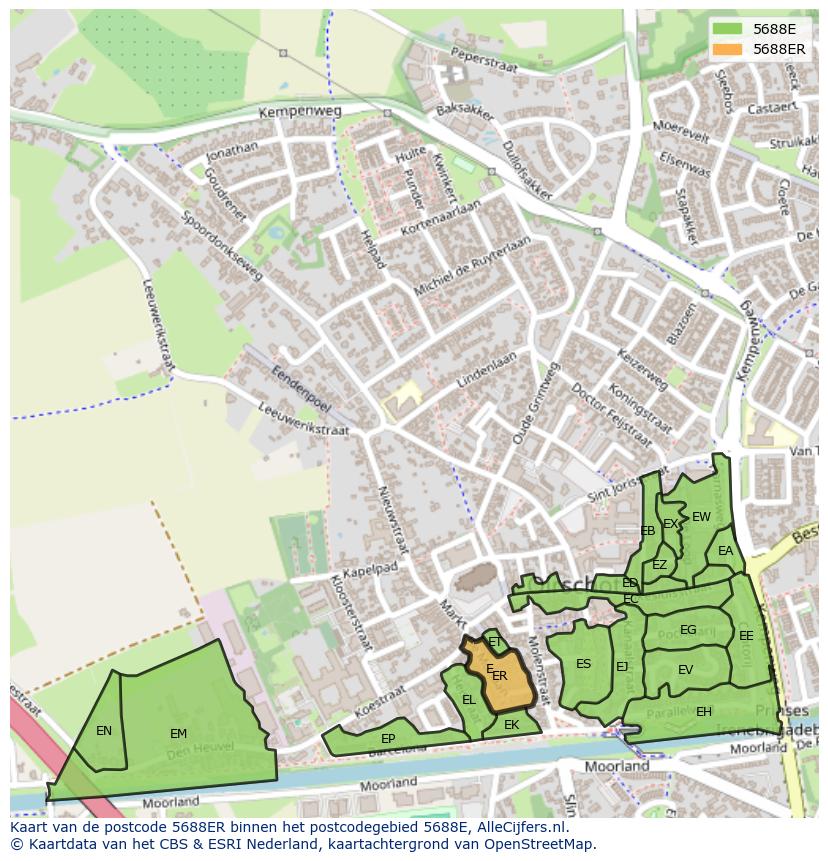 Afbeelding van het postcodegebied 5688 ER op de kaart.