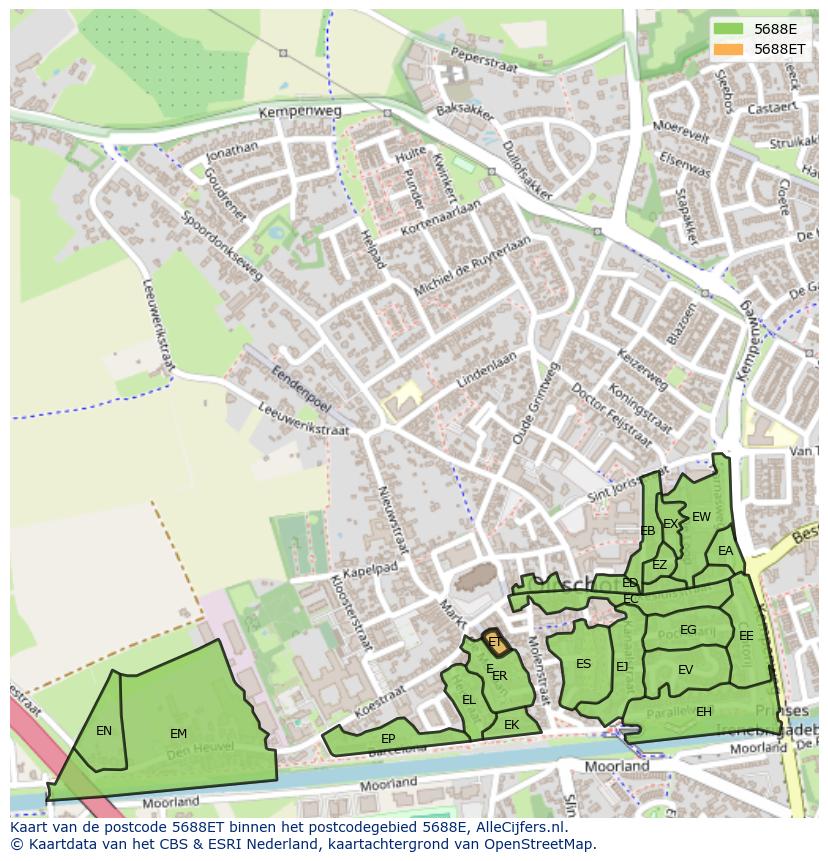 Afbeelding van het postcodegebied 5688 ET op de kaart.