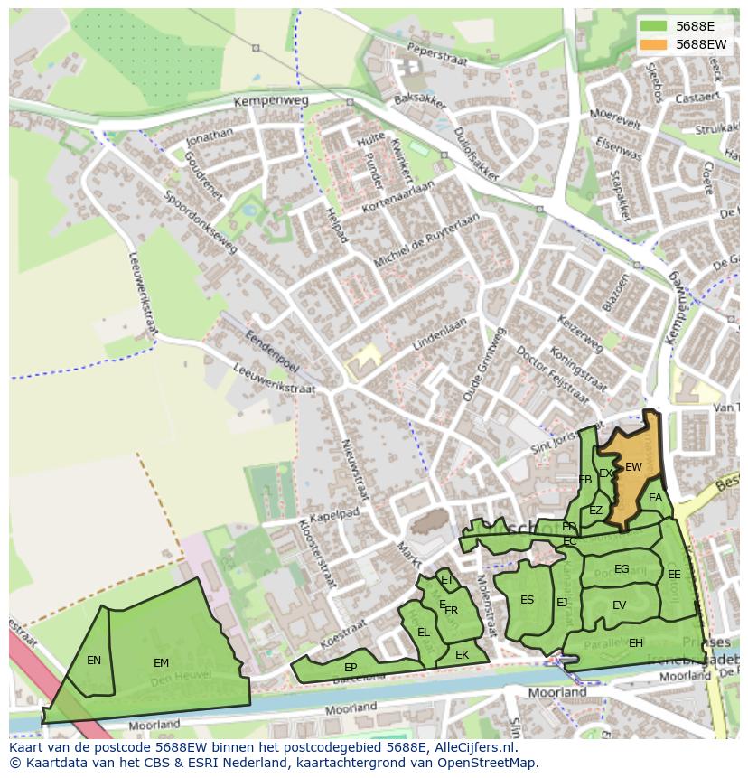 Afbeelding van het postcodegebied 5688 EW op de kaart.
