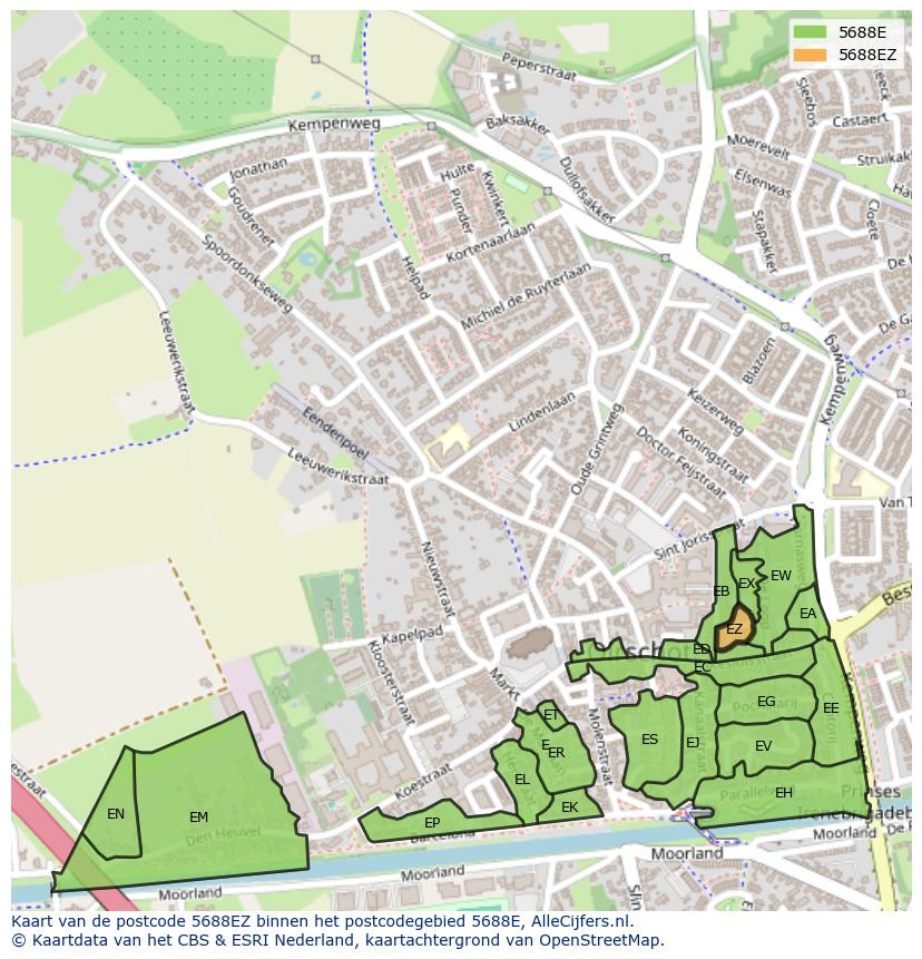 Afbeelding van het postcodegebied 5688 EZ op de kaart.