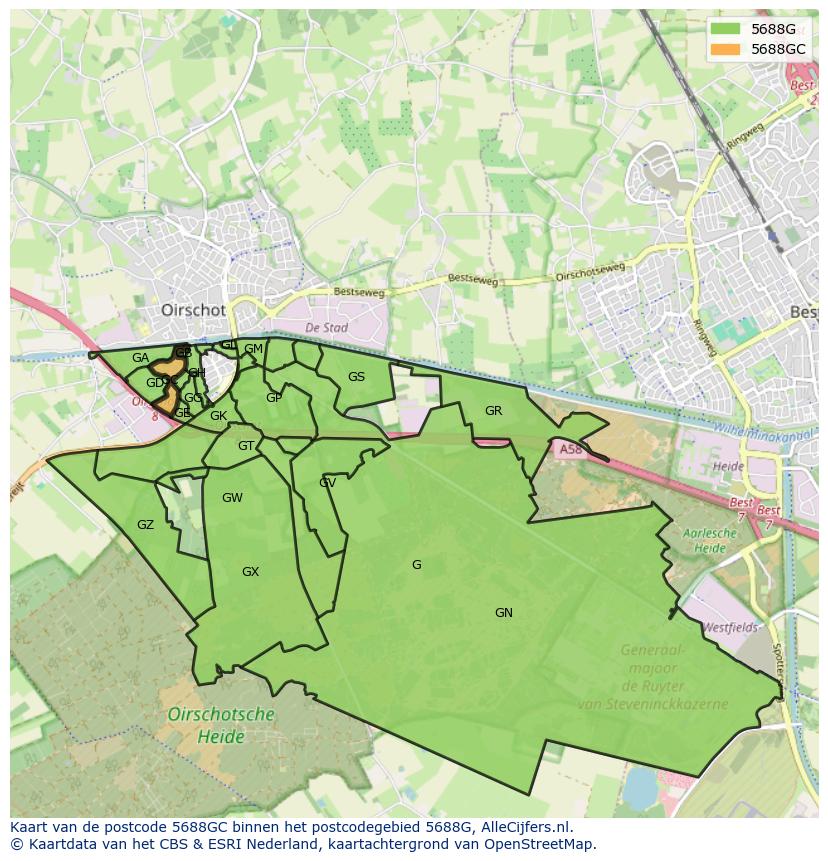 Afbeelding van het postcodegebied 5688 GC op de kaart.
