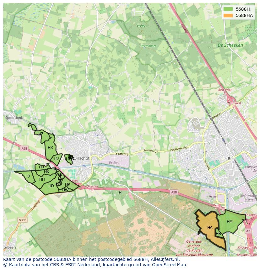 Afbeelding van het postcodegebied 5688 HA op de kaart.