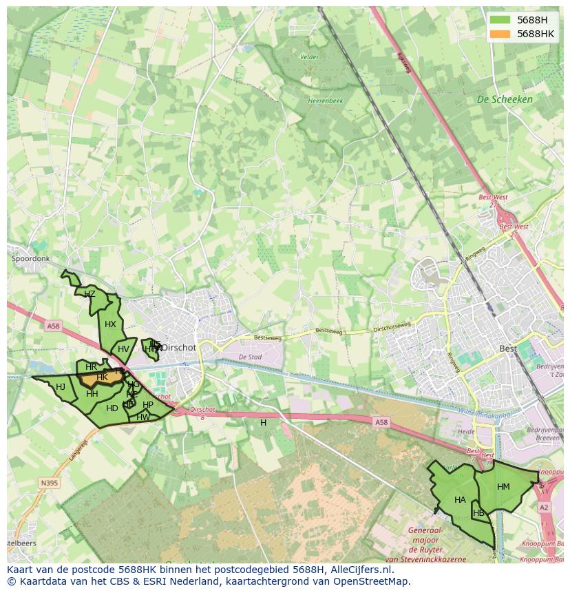 Afbeelding van het postcodegebied 5688 HK op de kaart.