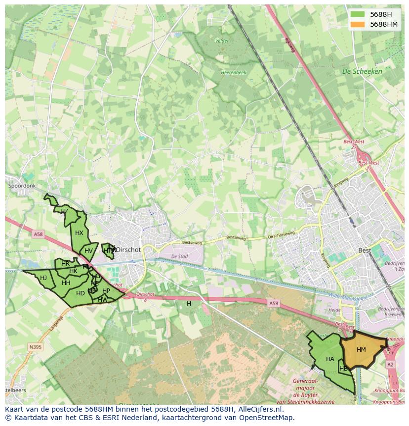 Afbeelding van het postcodegebied 5688 HM op de kaart.