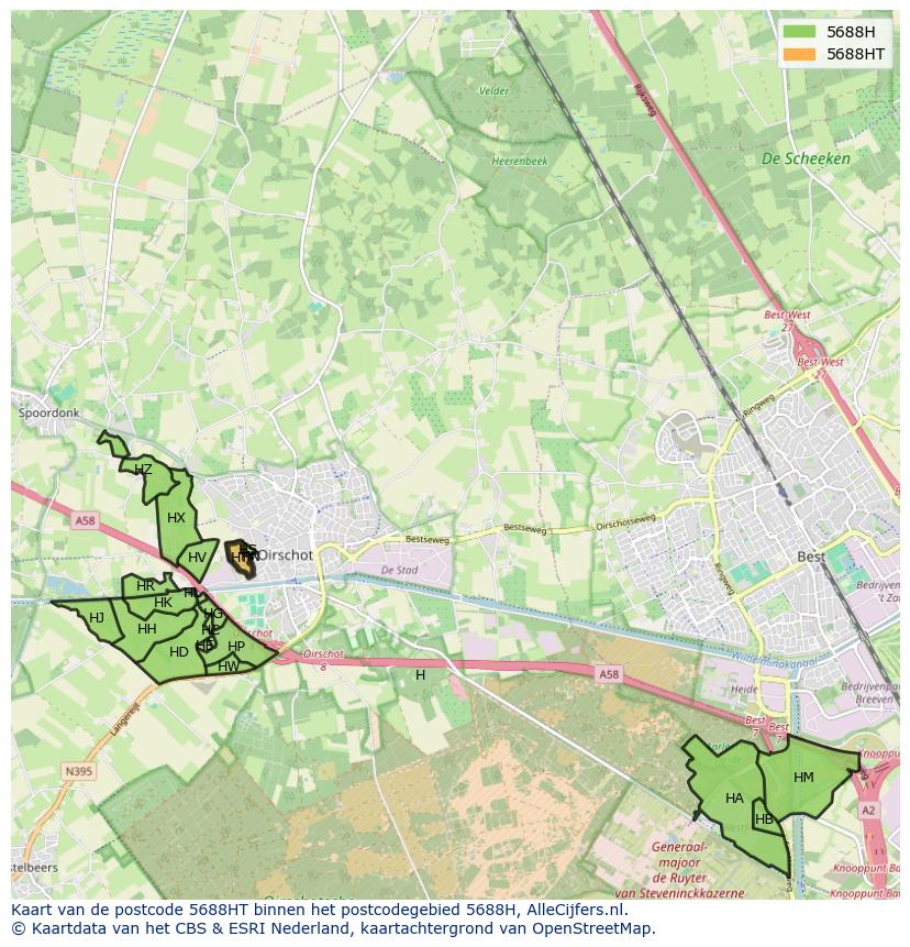 Afbeelding van het postcodegebied 5688 HT op de kaart.