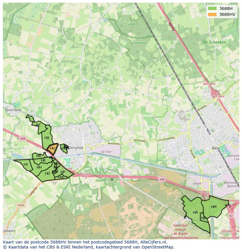 Afbeelding van het postcodegebied 5688 HV op de kaart.