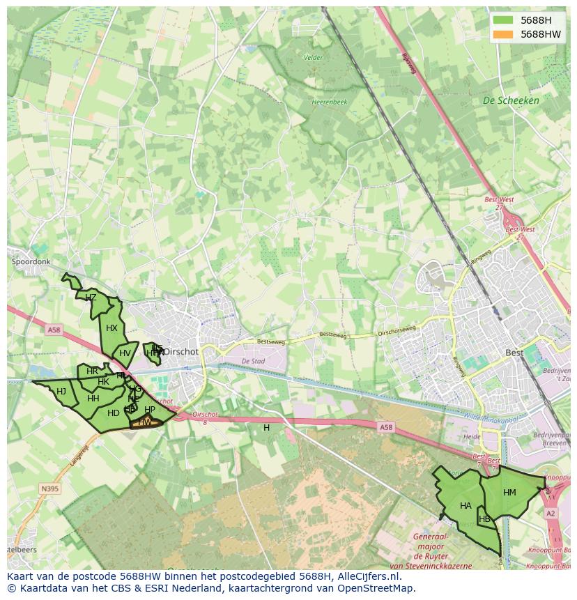 Afbeelding van het postcodegebied 5688 HW op de kaart.