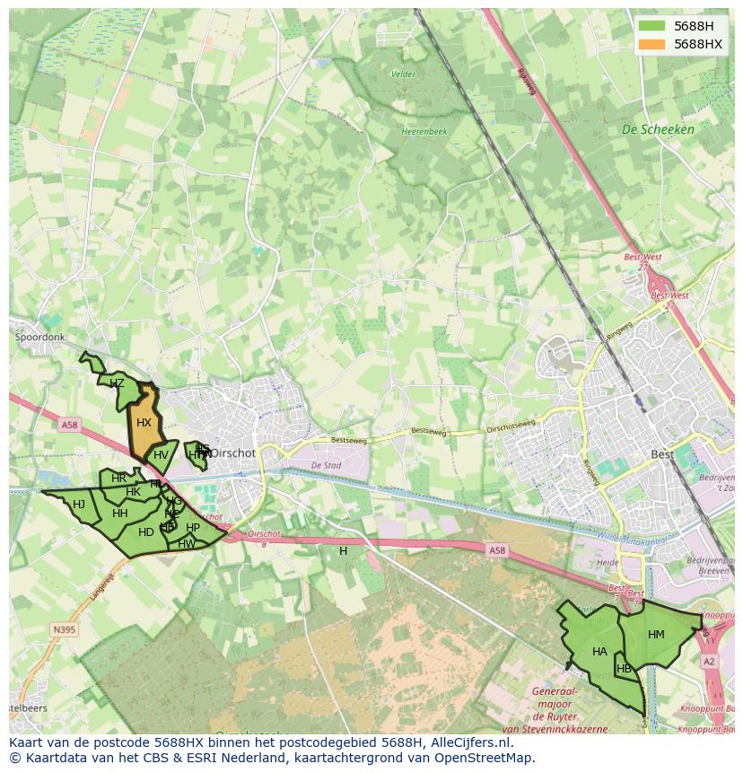 Afbeelding van het postcodegebied 5688 HX op de kaart.