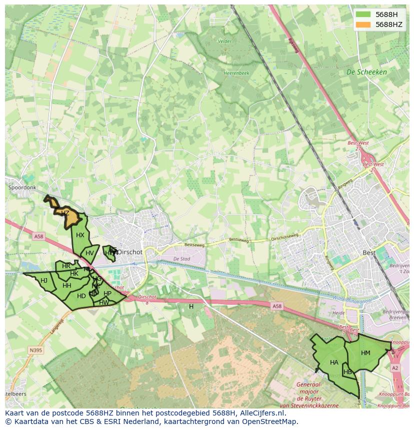 Afbeelding van het postcodegebied 5688 HZ op de kaart.
