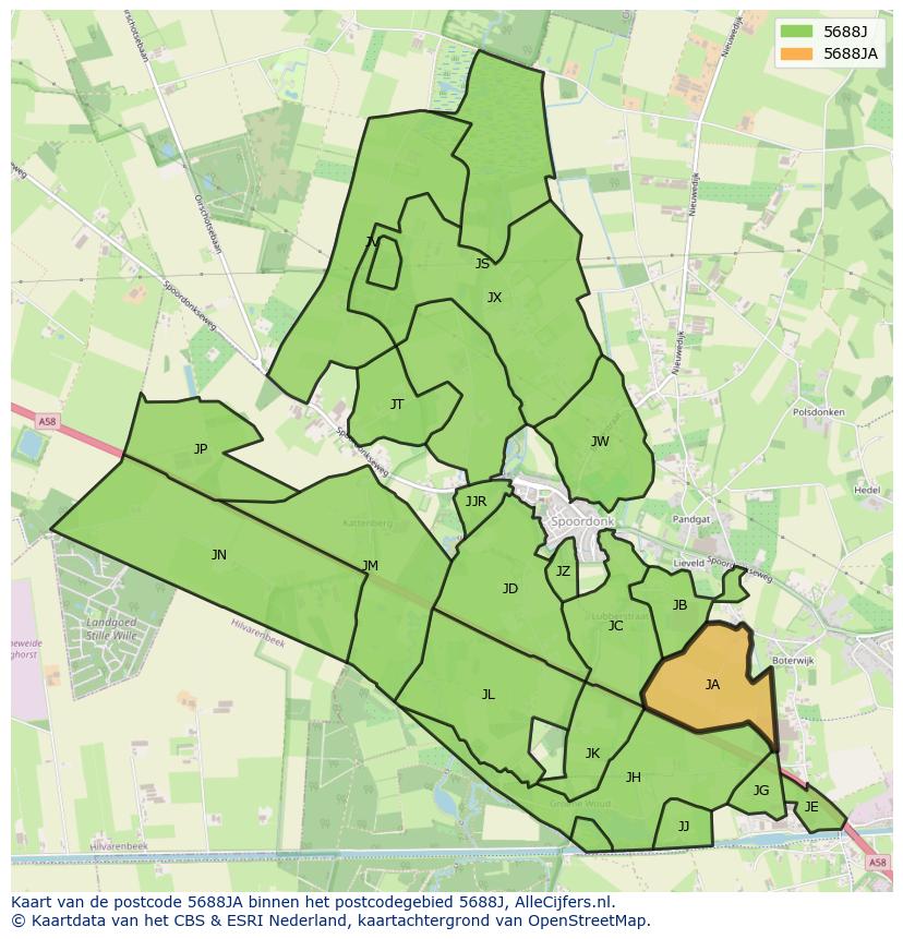 Afbeelding van het postcodegebied 5688 JA op de kaart.
