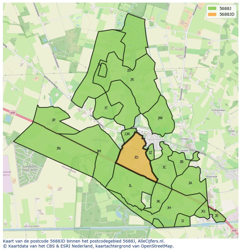 Afbeelding van het postcodegebied 5688 JD op de kaart.