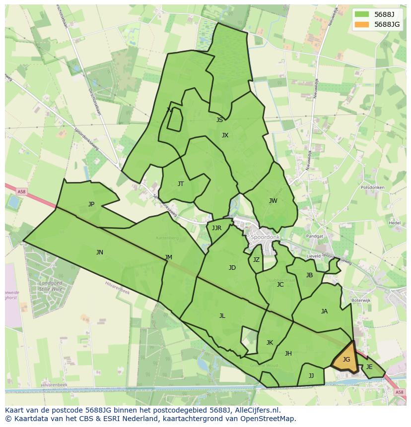 Afbeelding van het postcodegebied 5688 JG op de kaart.