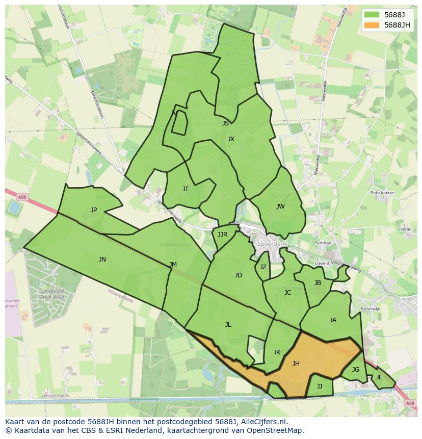 Afbeelding van het postcodegebied 5688 JH op de kaart.