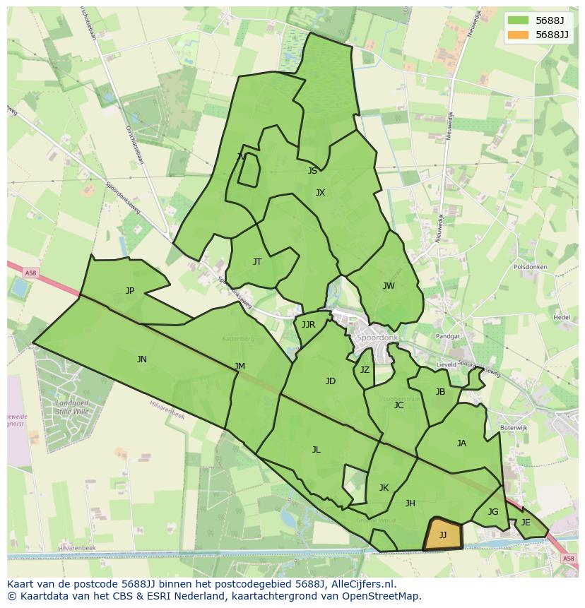 Afbeelding van het postcodegebied 5688 JJ op de kaart.