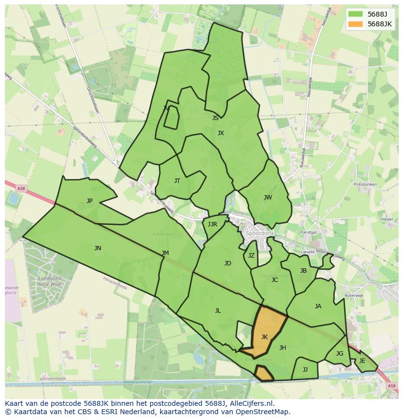Afbeelding van het postcodegebied 5688 JK op de kaart.