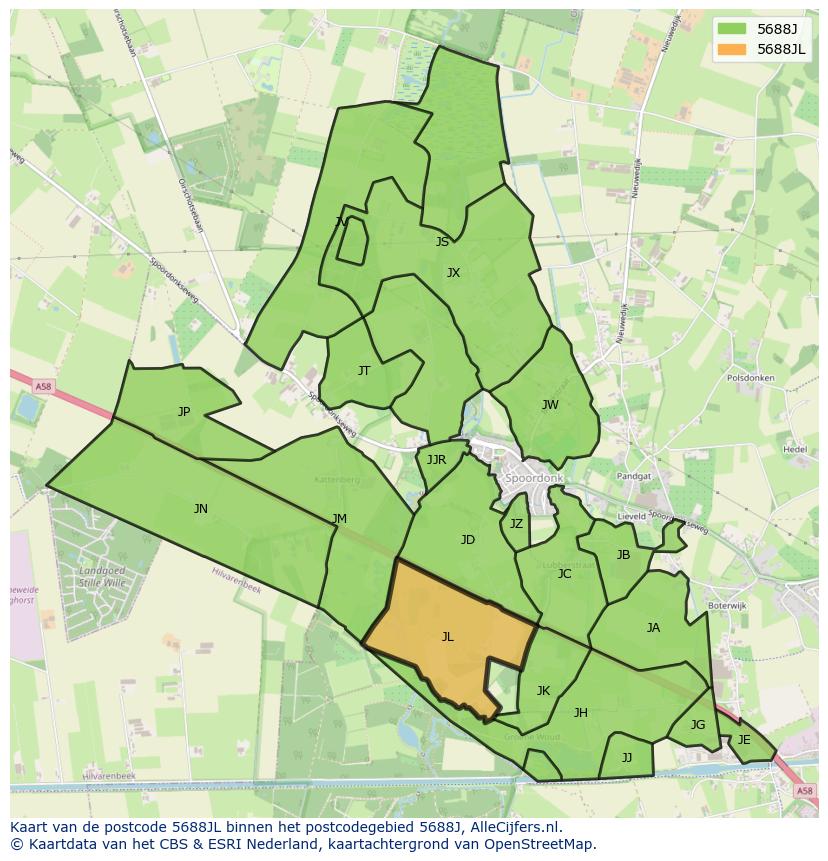 Afbeelding van het postcodegebied 5688 JL op de kaart.
