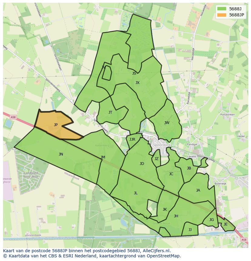 Afbeelding van het postcodegebied 5688 JP op de kaart.