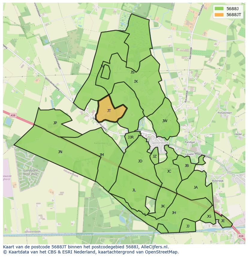Afbeelding van het postcodegebied 5688 JT op de kaart.