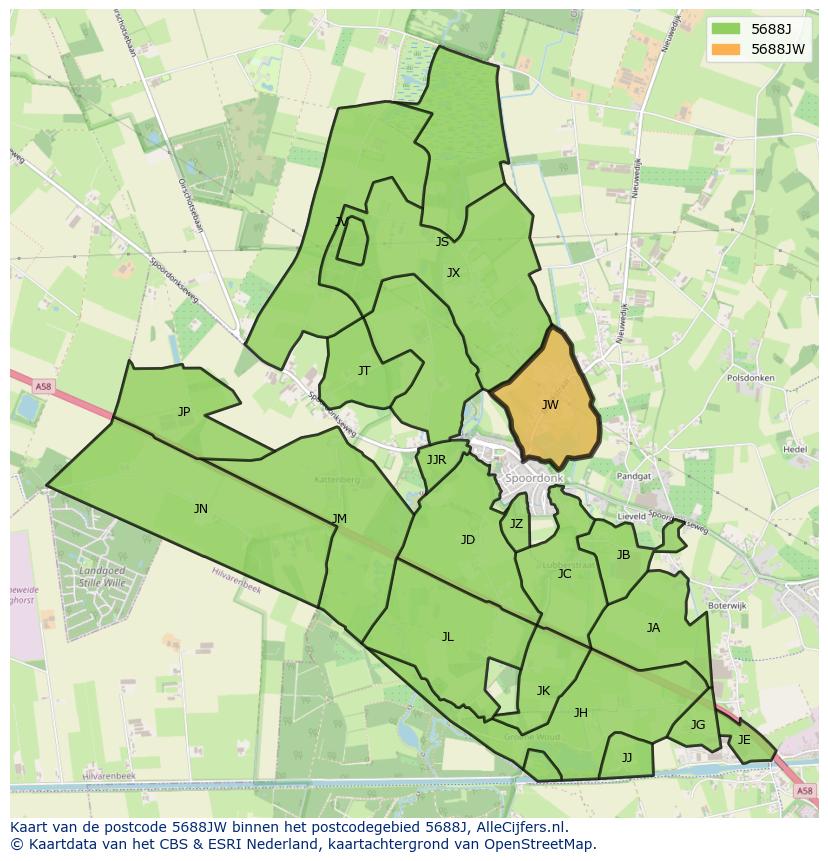 Afbeelding van het postcodegebied 5688 JW op de kaart.