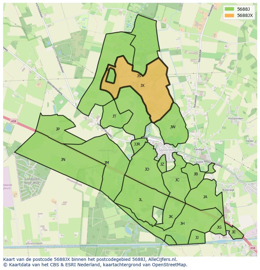 Afbeelding van het postcodegebied 5688 JX op de kaart.