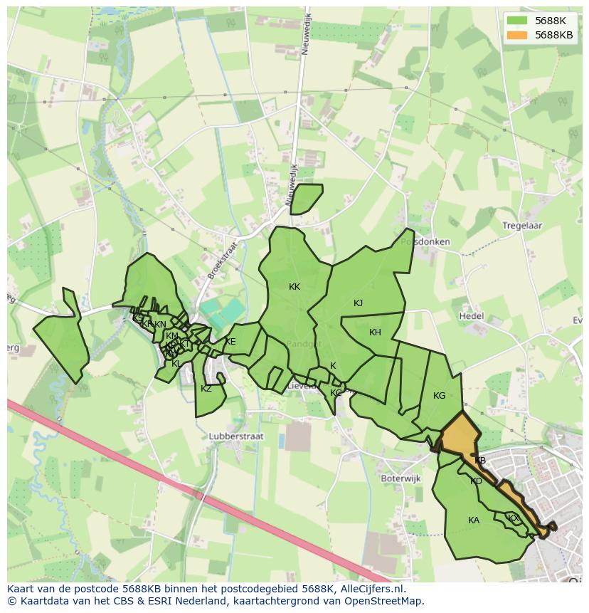Afbeelding van het postcodegebied 5688 KB op de kaart.
