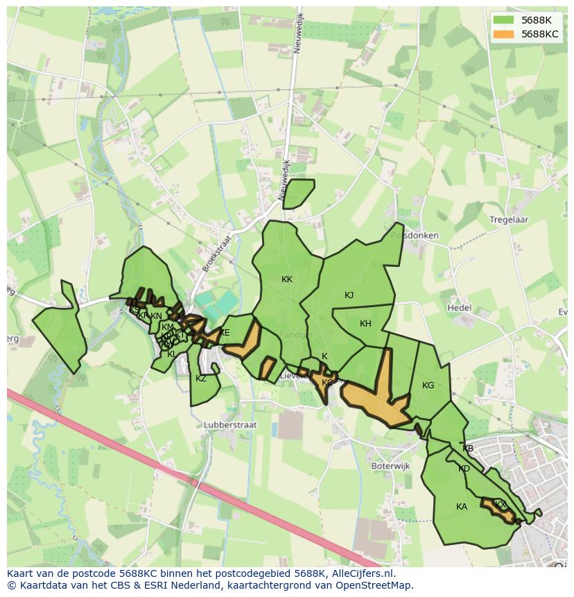 Afbeelding van het postcodegebied 5688 KC op de kaart.