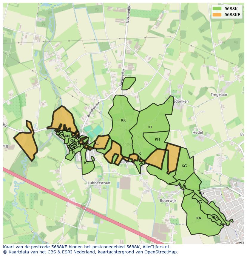 Afbeelding van het postcodegebied 5688 KE op de kaart.