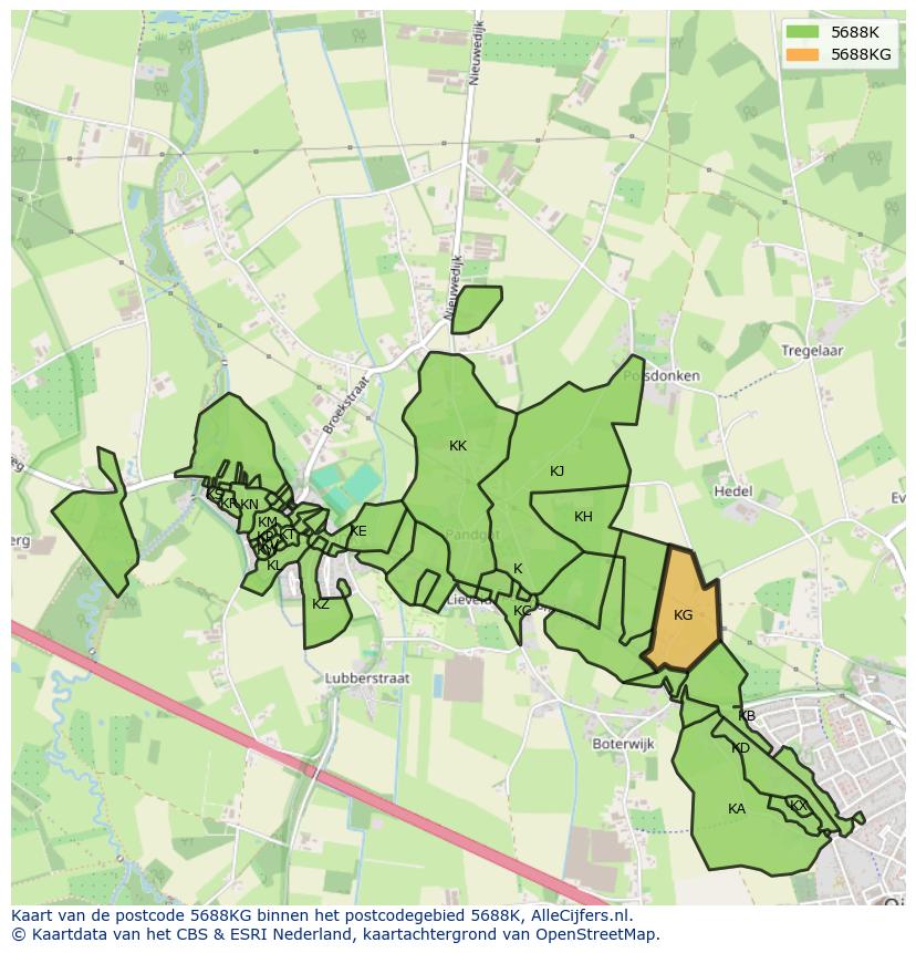 Afbeelding van het postcodegebied 5688 KG op de kaart.