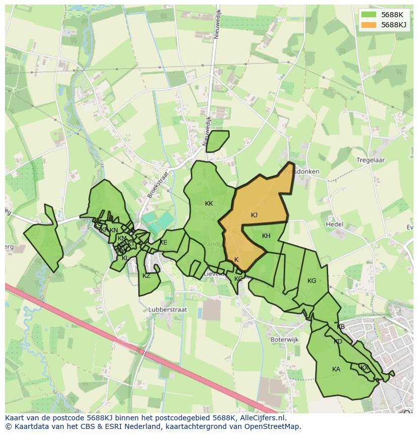 Afbeelding van het postcodegebied 5688 KJ op de kaart.