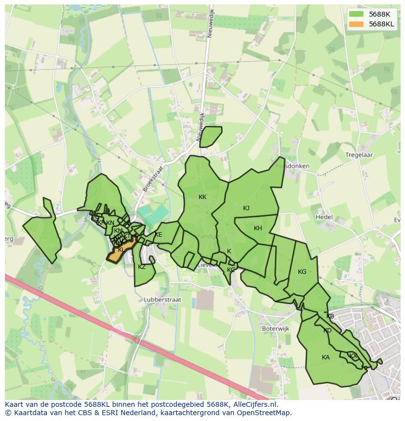 Afbeelding van het postcodegebied 5688 KL op de kaart.