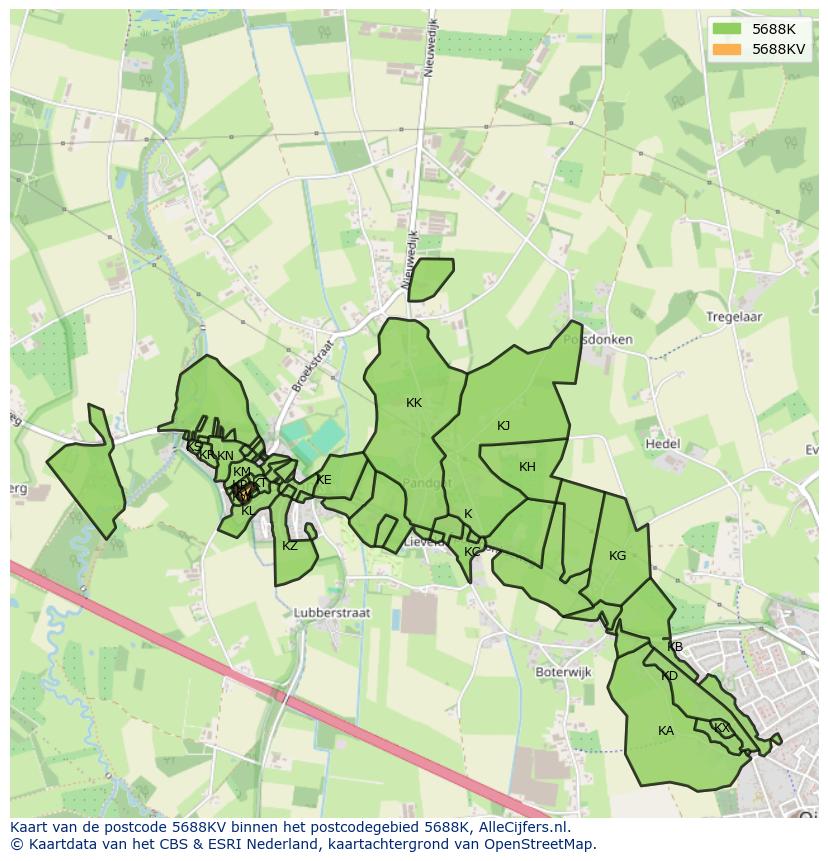 Afbeelding van het postcodegebied 5688 KV op de kaart.