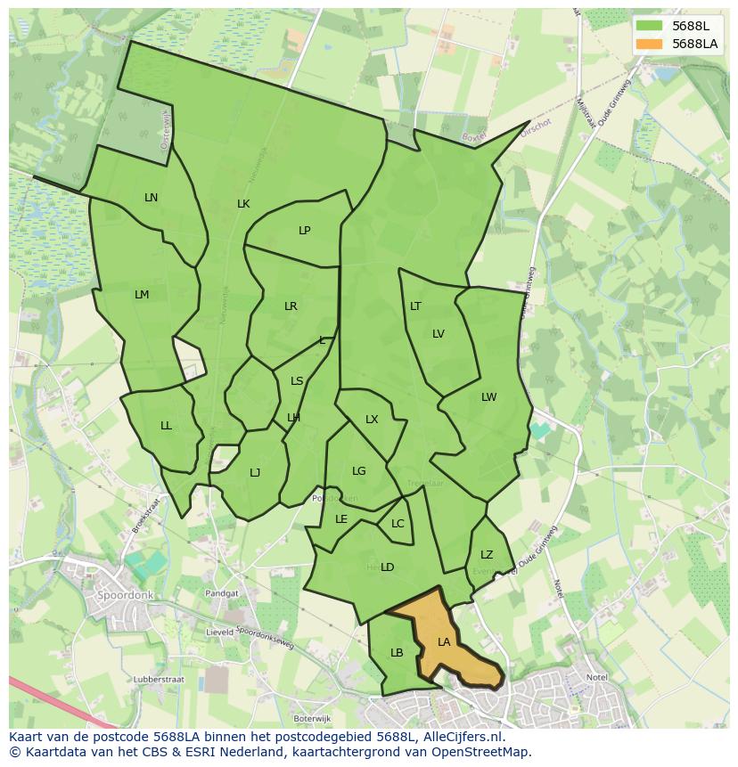 Afbeelding van het postcodegebied 5688 LA op de kaart.