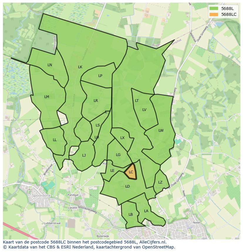 Afbeelding van het postcodegebied 5688 LC op de kaart.