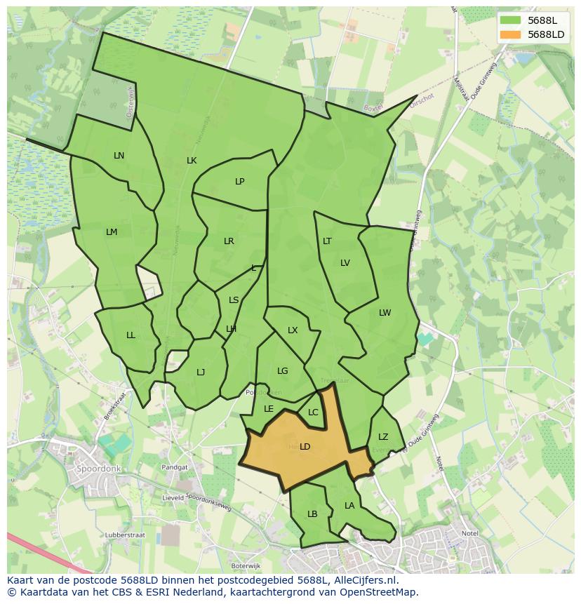 Afbeelding van het postcodegebied 5688 LD op de kaart.