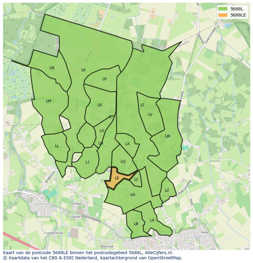 Afbeelding van het postcodegebied 5688 LE op de kaart.