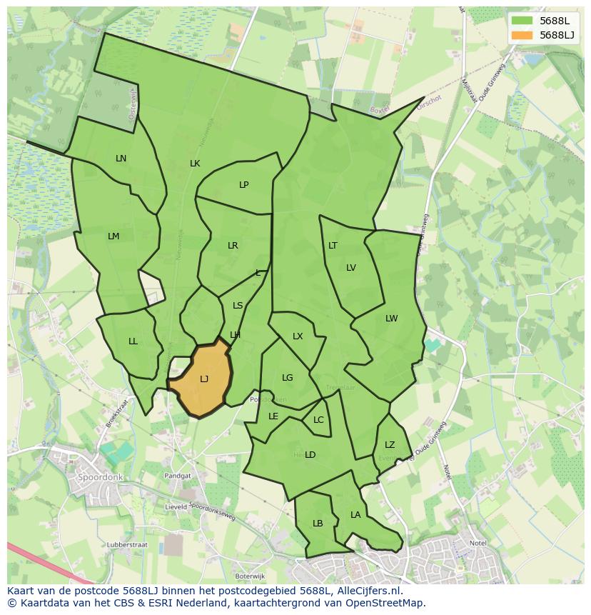 Afbeelding van het postcodegebied 5688 LJ op de kaart.