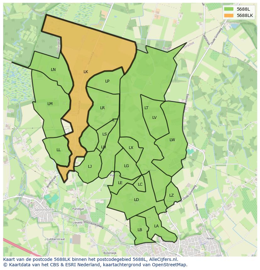 Afbeelding van het postcodegebied 5688 LK op de kaart.