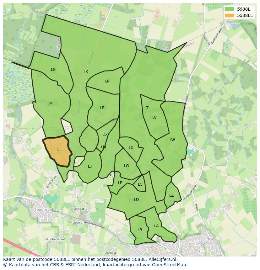Afbeelding van het postcodegebied 5688 LL op de kaart.